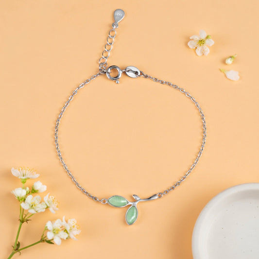 dainty s925 sterling silver leaf bracelet with crystal charm minimalist womens jewelry