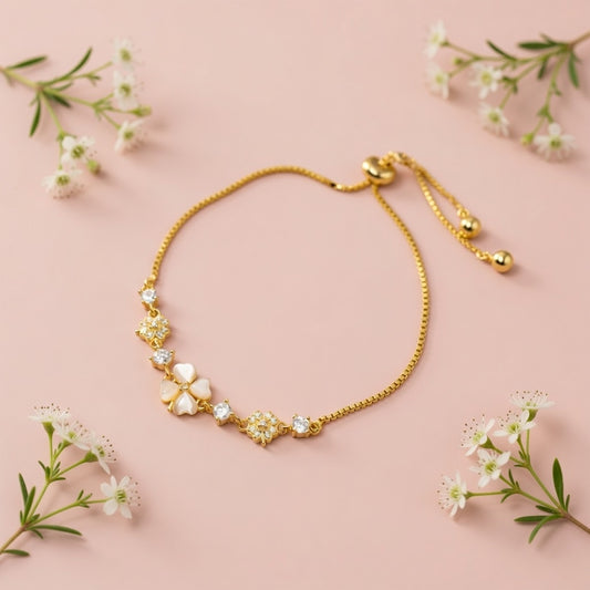 Gold Plated Lucky Clover Bracelet - 925 Sterling Silver