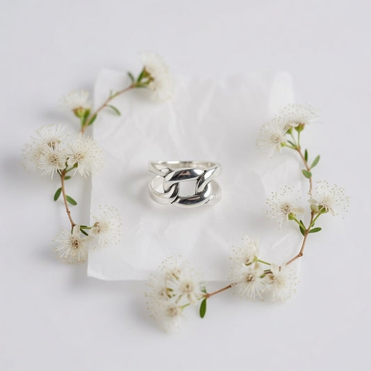 Minimalist Chain Ring - 925 Sterling Silver